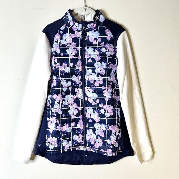 Peter Millar Jacket Women M Navy Floral Merge Hybrid Quilted Golf Preppy NWT - Picture 1 of 10